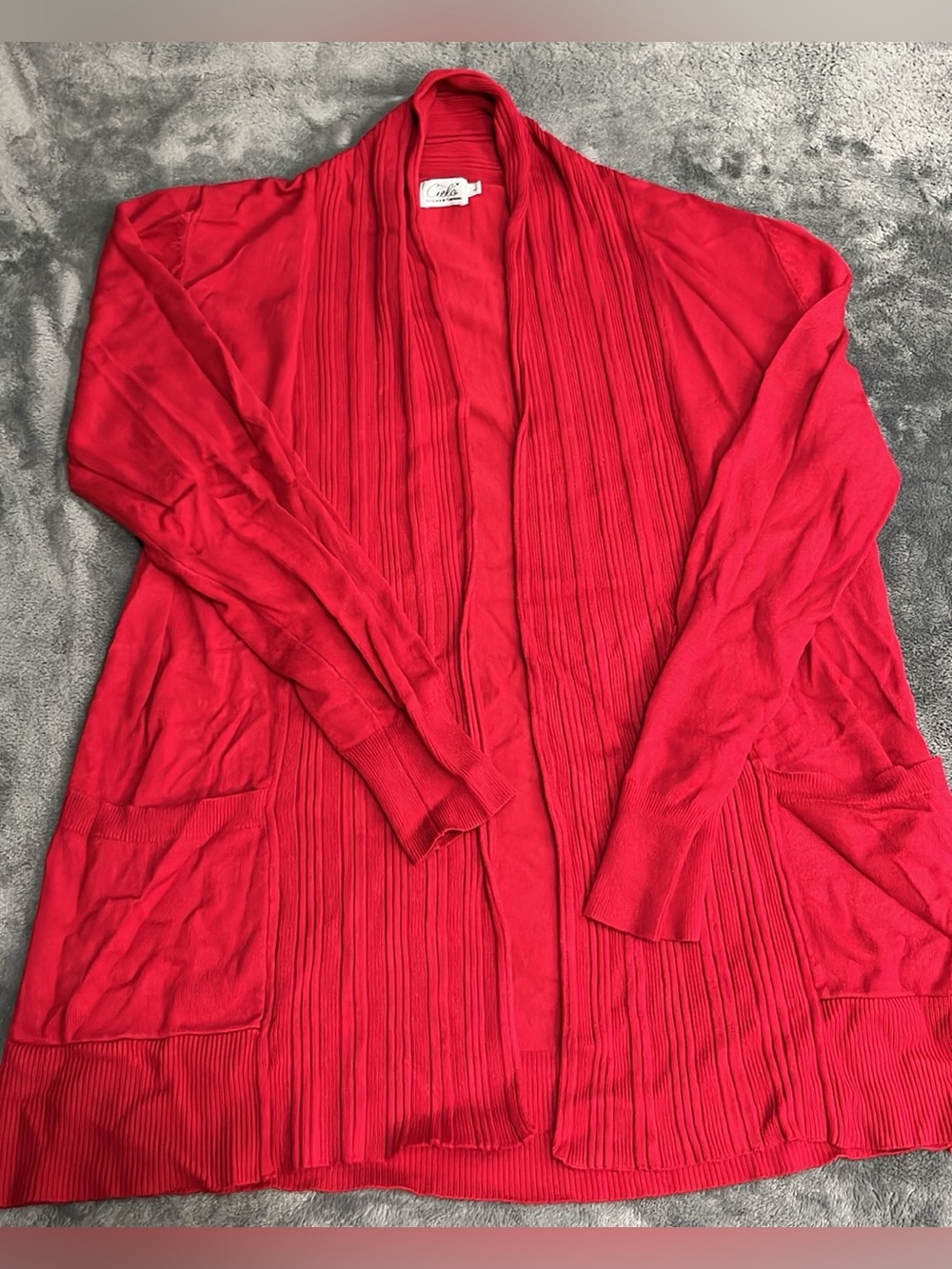 Large Cielo Red Ribbed Cardigan